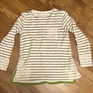 Matilda Jane White and Gray Striped Sweatshirt with Lace Hem